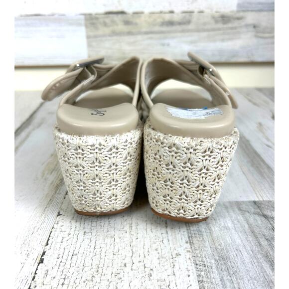 Seychelles Women’s 10 Beige Slip-On Platform Faux Leather Buckle Wedge Sandals - Picture 6 of 9